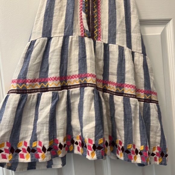 LIKE NEW Blue + White Stripe Halter Top with Pink + Yellow Embroidery - Size S - Picture 4 of 9